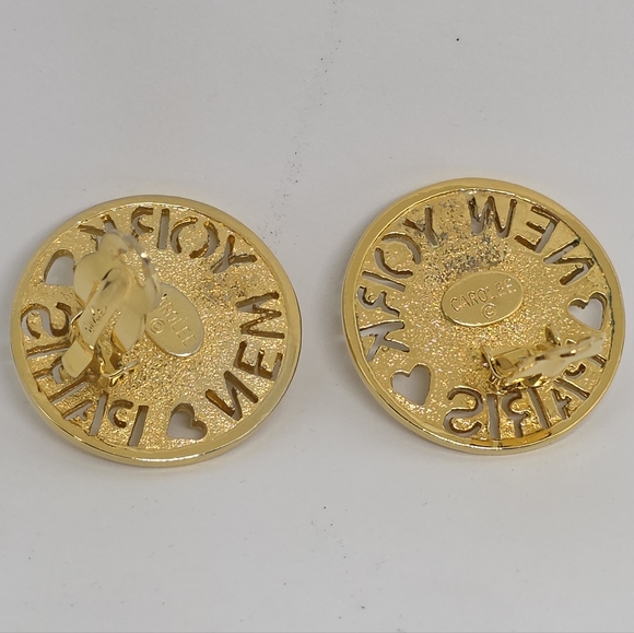 Rare Vintage 1976 Carolee New York Paris Pearl Cabochon Gold Round Clip Earrings - Picture 8 of 13